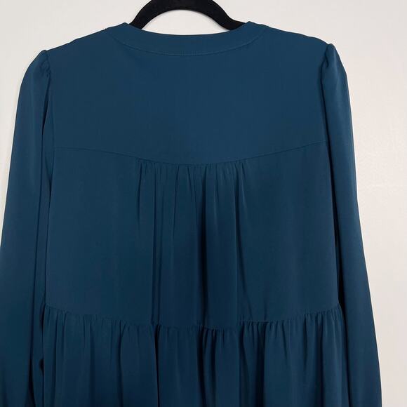 OPT Small Teal Blue Bay VNeck Tiered Long Sleeve Dress Cocktail Smocked Cuffs - Picture 6 of 12